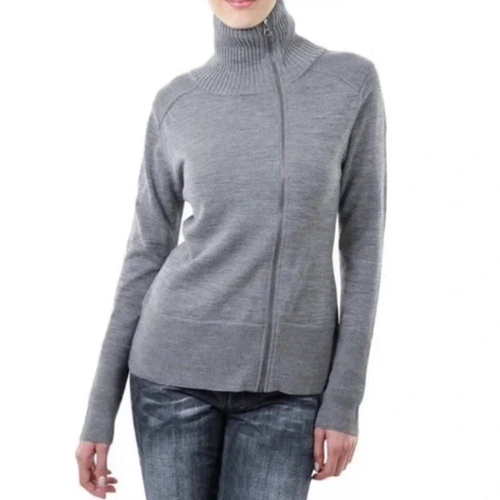 Kuhl Alpine Merino Wool Blend Asymmetric Zip Up Sweater Gray Size Small